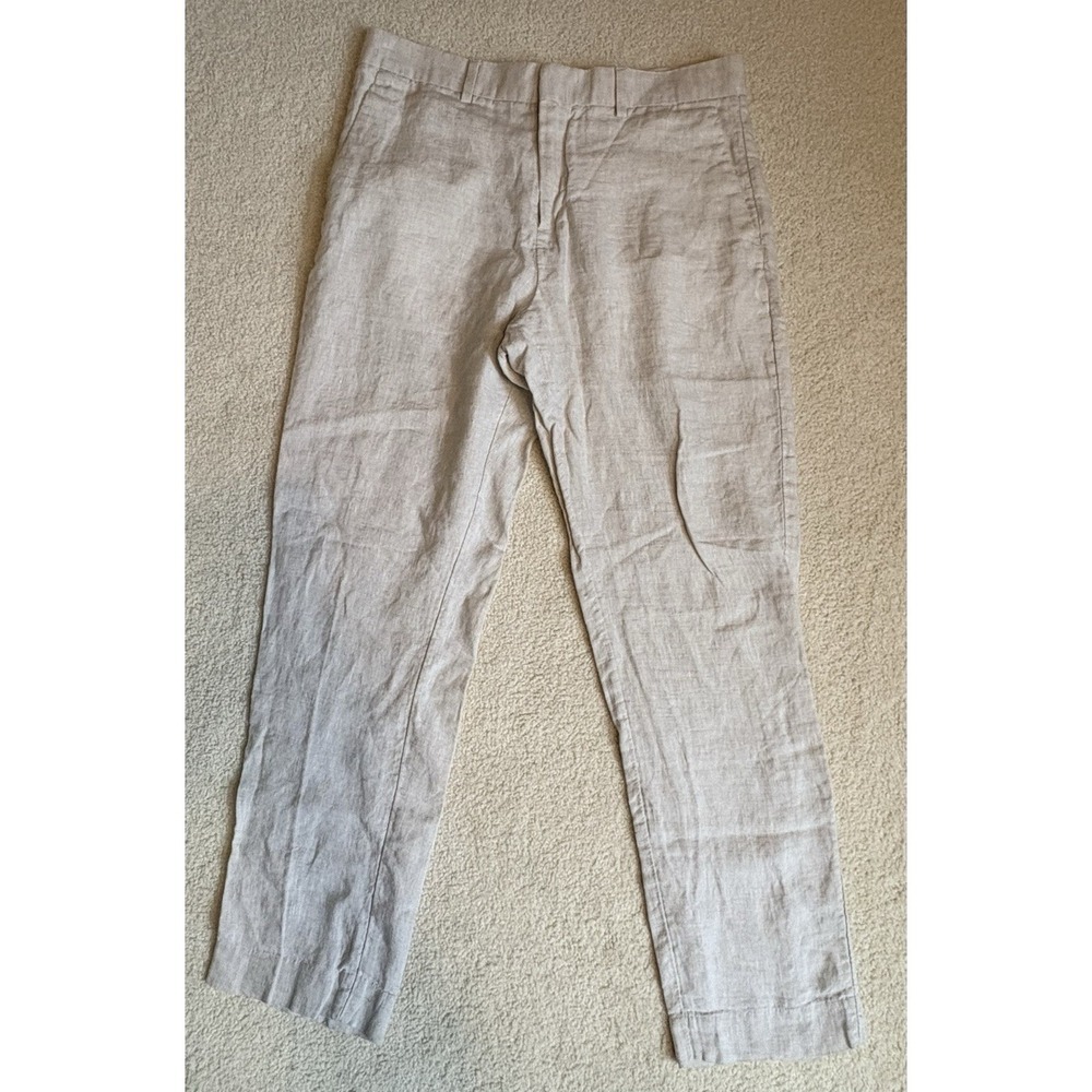 H&M Pants Mens 30R Beige 100% Linen Classic Flat Front Slim Fit Summer Dress